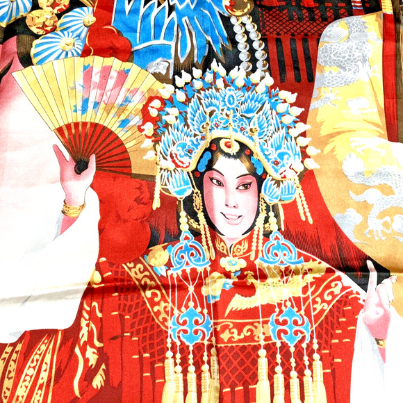 Asian Emperor Empress Scarf large silky feel square wrap modern colorful satin - Picture 6 of 8